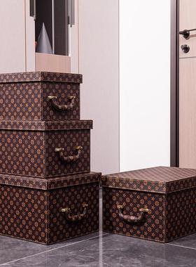 家用整理箱储物箱子大号皮质样板房装饰摆件橙色衣柜衣帽间收纳箱