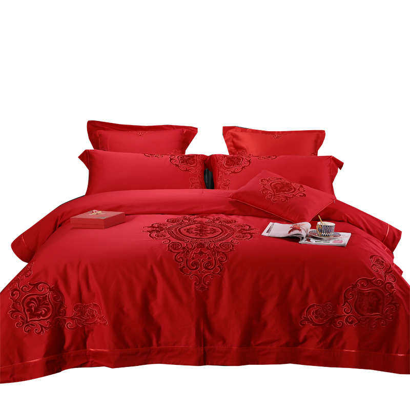 结房.六新婚8m婚礼床上用品婚庆件套件套欧式刺绣婚庆大红四被1喜,床上用品,婚庆床品套件,淘宝优惠券,粉丝福利购,淘宝优惠卷
