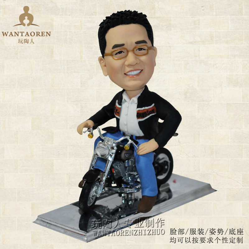 帅气摩托b造型-泥塑泥人真人定制 粘土捏人像diy玩偶软陶人偶公仔