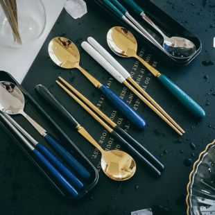 陶瓷不锈钢筷子勺子套装上班族学生便携餐具一人食旅行筷子单人装