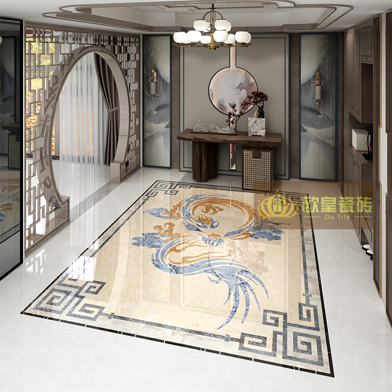 新中式客厅d拼花地砖800x800龙凤呈祥入M户玄关拼图瓷砖画抛晶砖