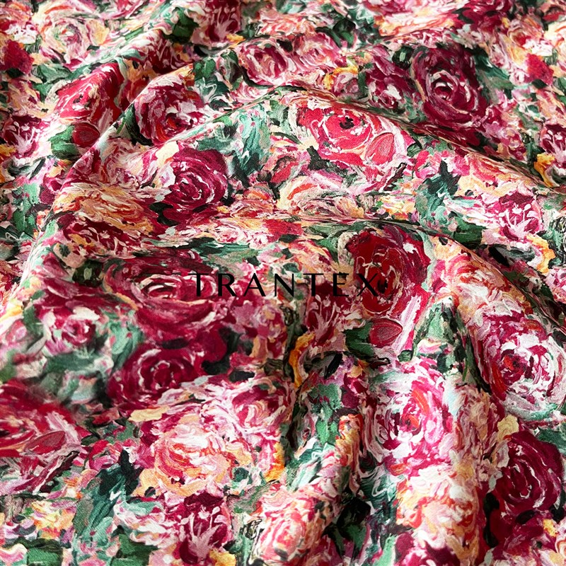 油画玫瑰复古全棉纯棉布府绸印花碎花手工旗袍服装连衣裙面料布料