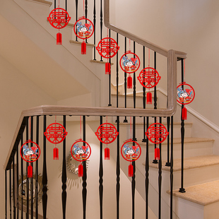 结婚喜字楼梯扶手挂件装饰婚房背景装扮用品婚房栏杆拉花挂饰套装