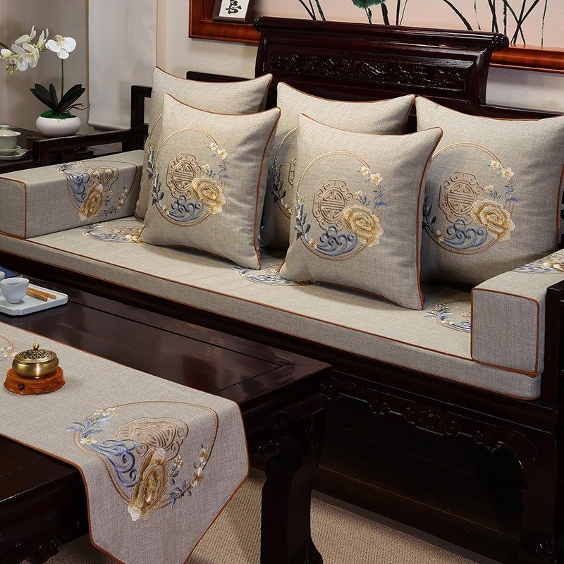 中式红木沙发坐垫带靠背实木家具坐垫海绵垫防滑木头沙发垫套防滑