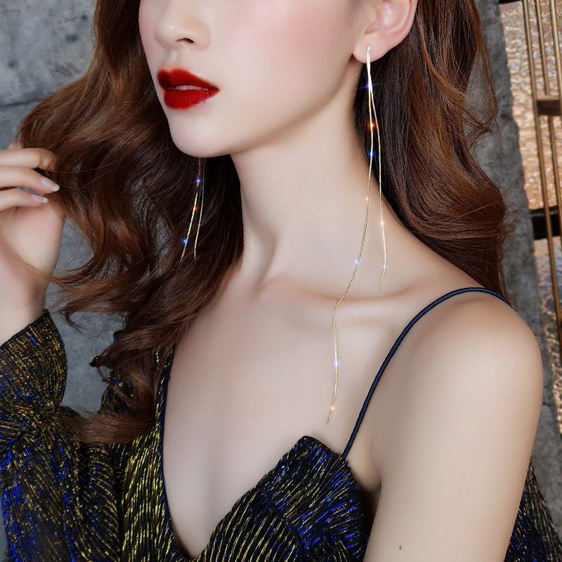 超长流苏耳环女网红2024新款C潮气质长款耳坠简约耳线耳链耳饰
