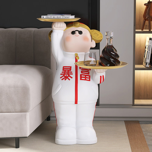 中式财神爷客厅沙发电视柜大型落地摆件双托Q盘收纳乔迁新居礼品