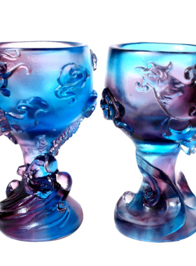 琉璃龙凤杯结婚摆件一对婚房w小摆设情侣对杯刻字结婚礼物杯子送