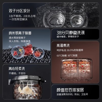 松电双仓内衣内裤袜子小型家用双桶迷你洗衣机全自动高温煮洗
