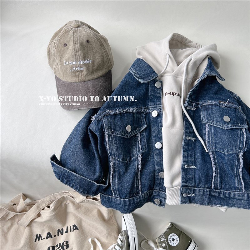 男童牛仔夹克f外套春秋儿童工装衬衫外套加厚翻领衬衣宽松春装上