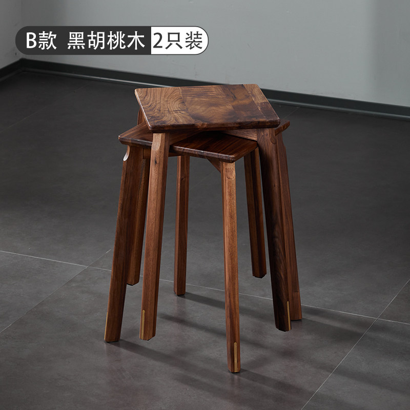直销新品新款北美黑胡桃实v木凳子家用木凳g板凳可叠放圆凳餐凳矮