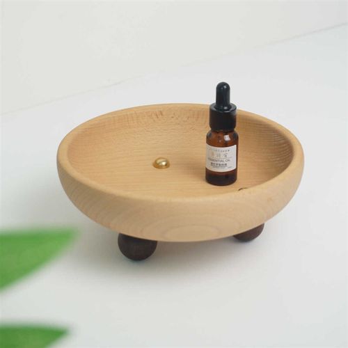 桌面收纳盘圆形木质托盘香薰摆件化妆品首饰置物盘玄关钥匙整理盒