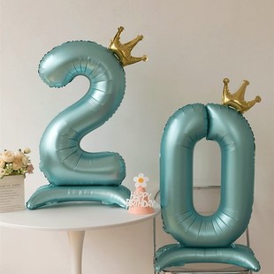 40寸带底座大号蓝色数字铝膜气球生日装饰场景布置男女孩周岁拍照