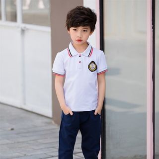 推荐白色POLO衫幼儿园园服夏季长袖珠地棉T恤儿童毕业摄V影服 学