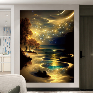 梦幻风景竖版挂布背景布房间墙布高级感卧室背景墙画布艺床头壁画