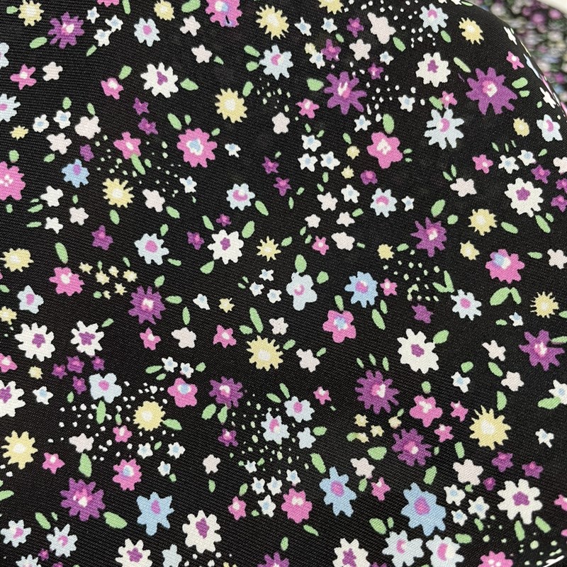 D465夏季黑底小碎花雪纺布头 柔软D透气凉爽垂坠连衣裙上衣diy面