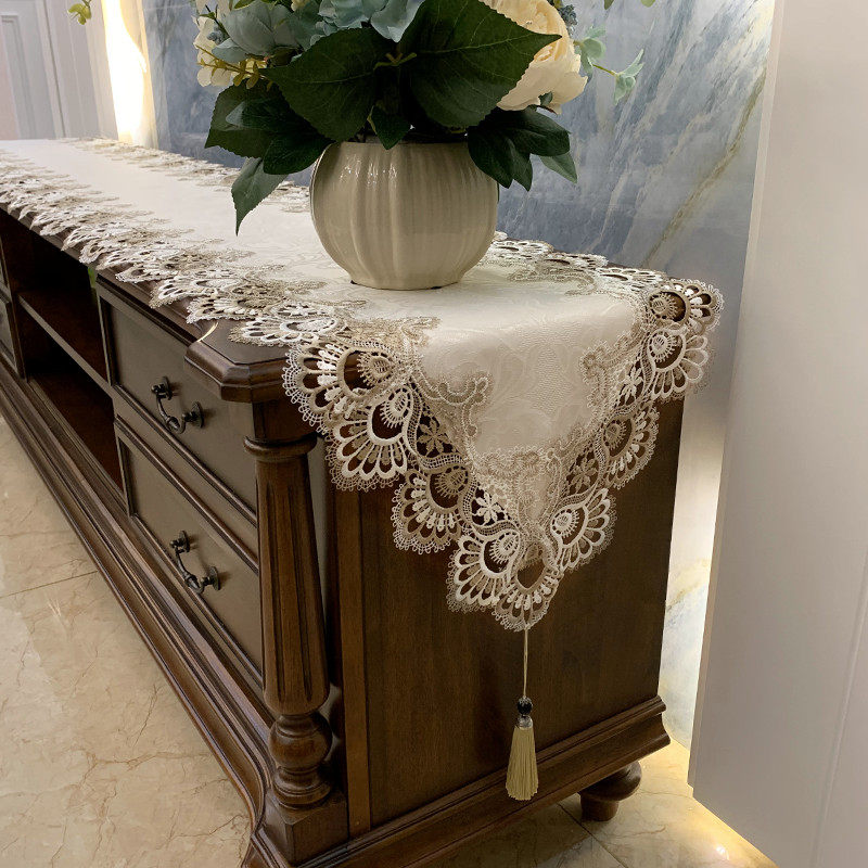 茶几电视柜桌布桌旗布艺蕾丝欧式套装美式梳妆台美甲长条防尘盖布