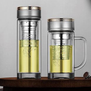 双层玻璃杯定制logo水杯印字定做纪念品可印图案刻字带把手茶杯子