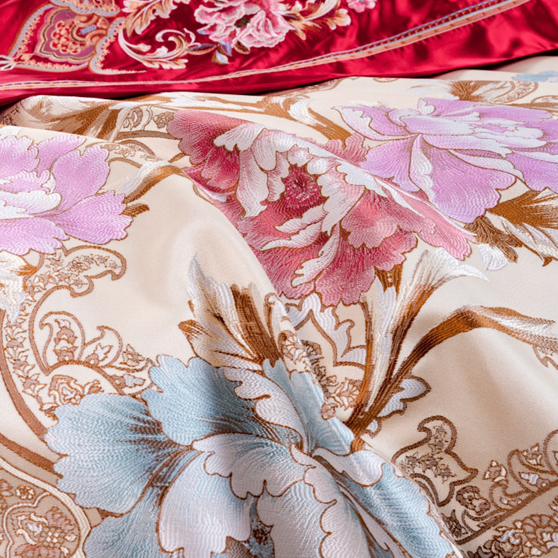 豪华欧式床上用品四件套美式婚庆十件套大红刺绣六八件套结婚床品,床上用品,婚庆床品套件,淘宝优惠券,粉丝福利购,淘宝优惠卷