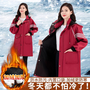 防水韩版 加绒加厚厨房围裙长袖 工作服外套护衣 秋冬时尚 罩衣女新款