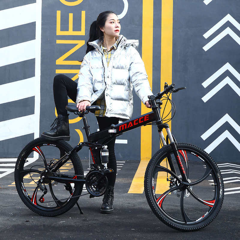 山地折叠自行车成年男女赛车越野变速一体轮双减震学生单车自行车