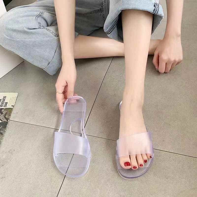 小众高货水晶拖鞋女果冻鞋凉拖柔软磨砂平底韩版透明时尚外穿防臭