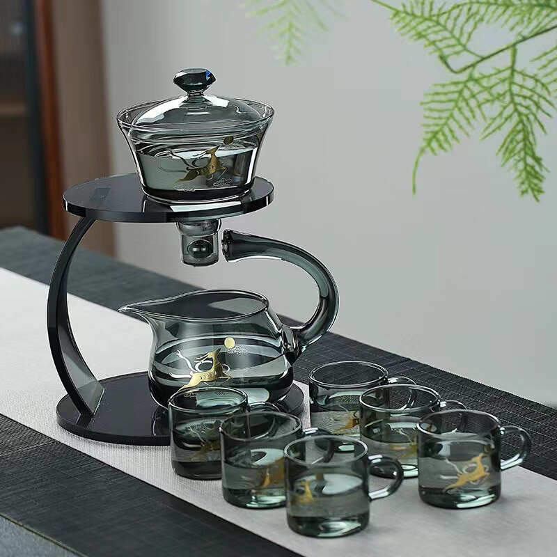 吸硅黑色磁硼透办公室懒人半自动高 茶具功夫玻璃茶器套装泡茶具