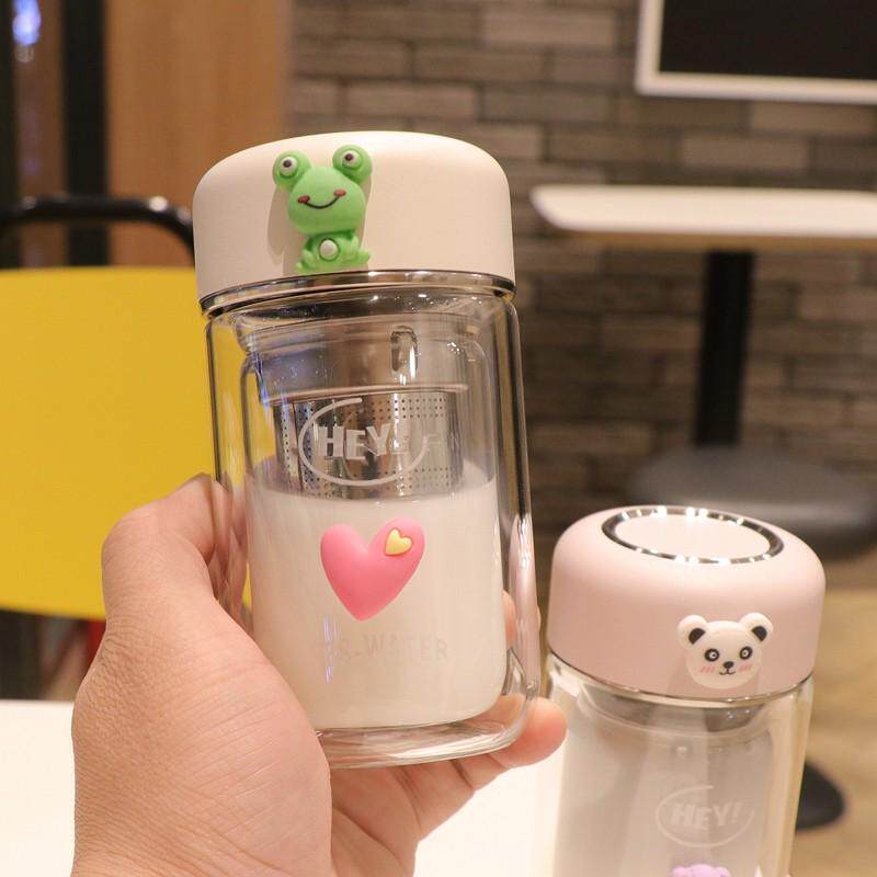 迷你双层玻璃水杯便携女男生高颜值小巧茶水分离泡茶杯子2023新款