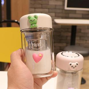 迷你双层玻璃水杯便携女男生高颜值小巧茶水分离泡茶杯子2023新款