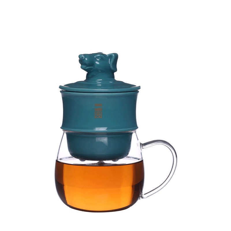 一园十二生肖玻璃茶杯茶水分离泡茶杯陶瓷过滤带盖大容量办公杯子