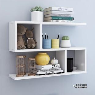 客厅墙上木质置物架物品悬空架一字隔板免打孔承重力强墙壁储物柜