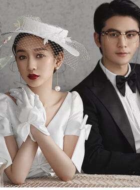 婚纱短款手套2024新款蕾丝加长薄款厚款拍照新娘结婚礼服手套手袖