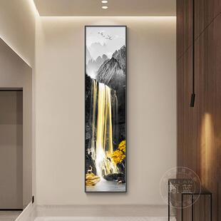 流水生财电表箱装饰画大尺寸新中式遮挡弱电电闸窄长条配电箱挂画