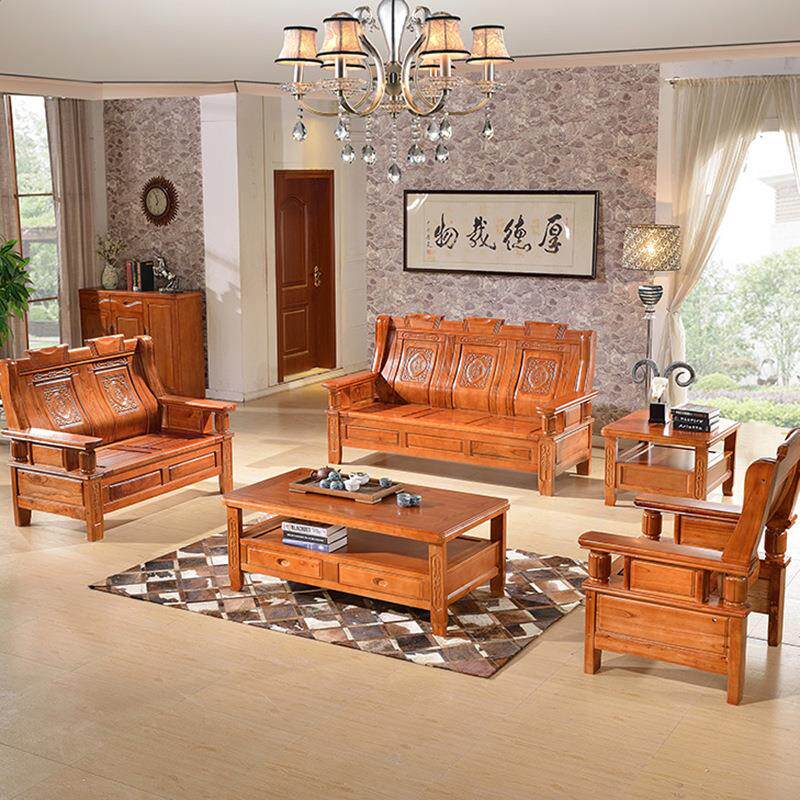 现货高档苦楝木沙发 u实木现代中式办公客厅雕花沙发组合