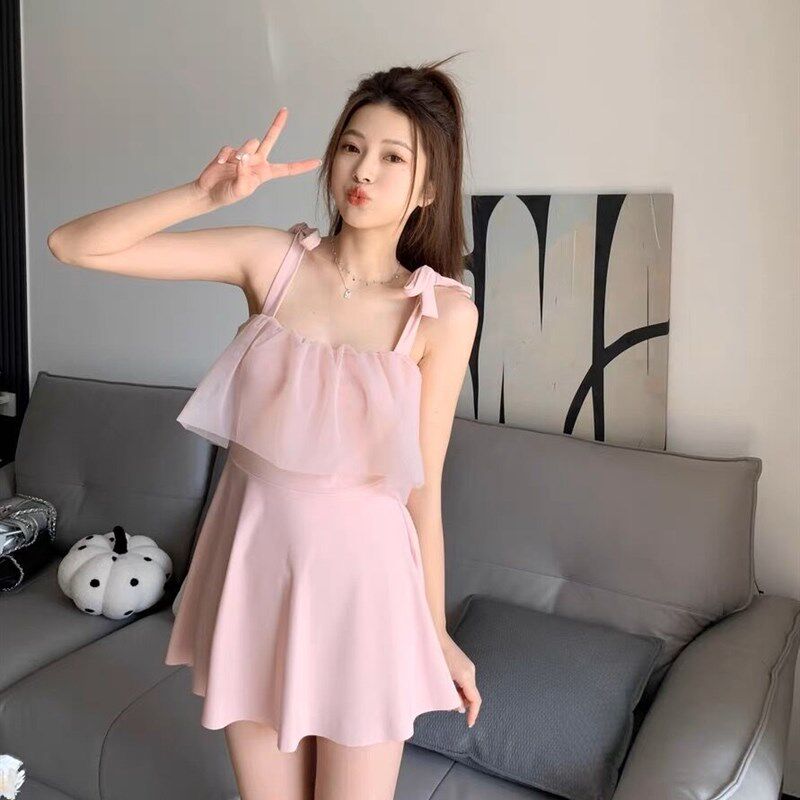 少女泳衣2023新款o连体裙式平角遮肚显瘦保守学生可爱日系温泉泳