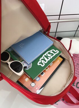 红色书包大学g生2024新款双肩包女大容量女生大红色电脑背包肩包