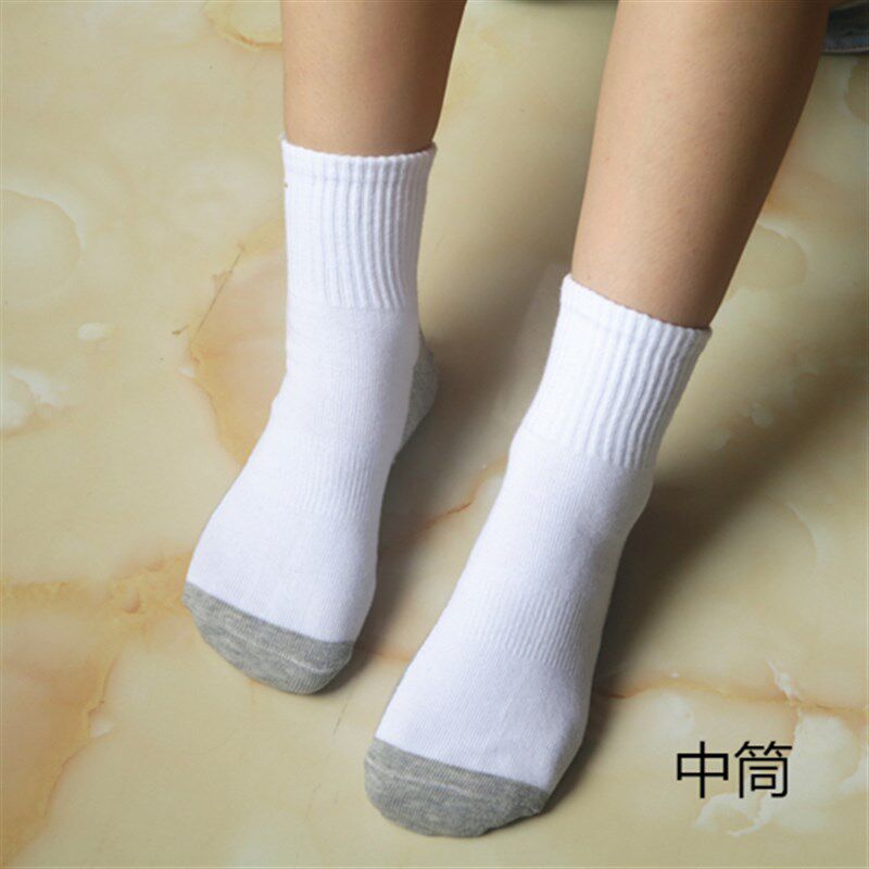 春秋款儿童短袜小p学生男童白色袜子运动袜灰底白袜中筒学生