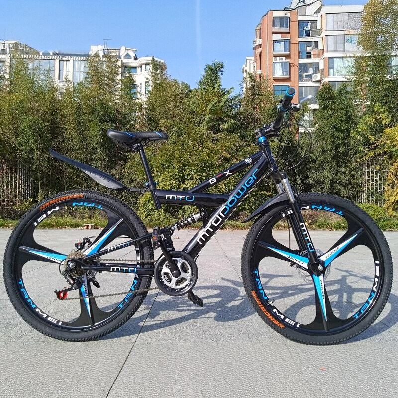 双减震山地车26寸24寸男女变速单车双碟刹带货架可载人山地自行车