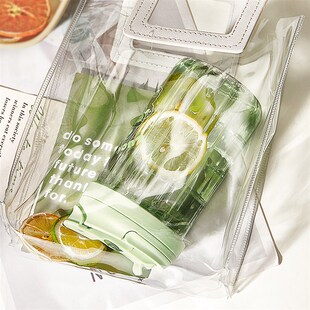 玻璃吸管杯女生高颜值水杯夏天杯子带盖便携咖啡杯办公室新款2023