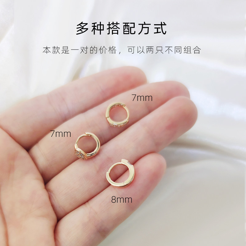 小耳垂耳圈女 小众耳环气质圆圈 金色耳骨耳扣V简约带水钻新