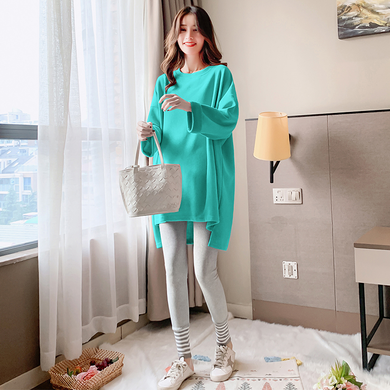 超大尺码孕妇卫f衣秋装长袖T恤中长版300a字宽松休闲纯棉上衣女20