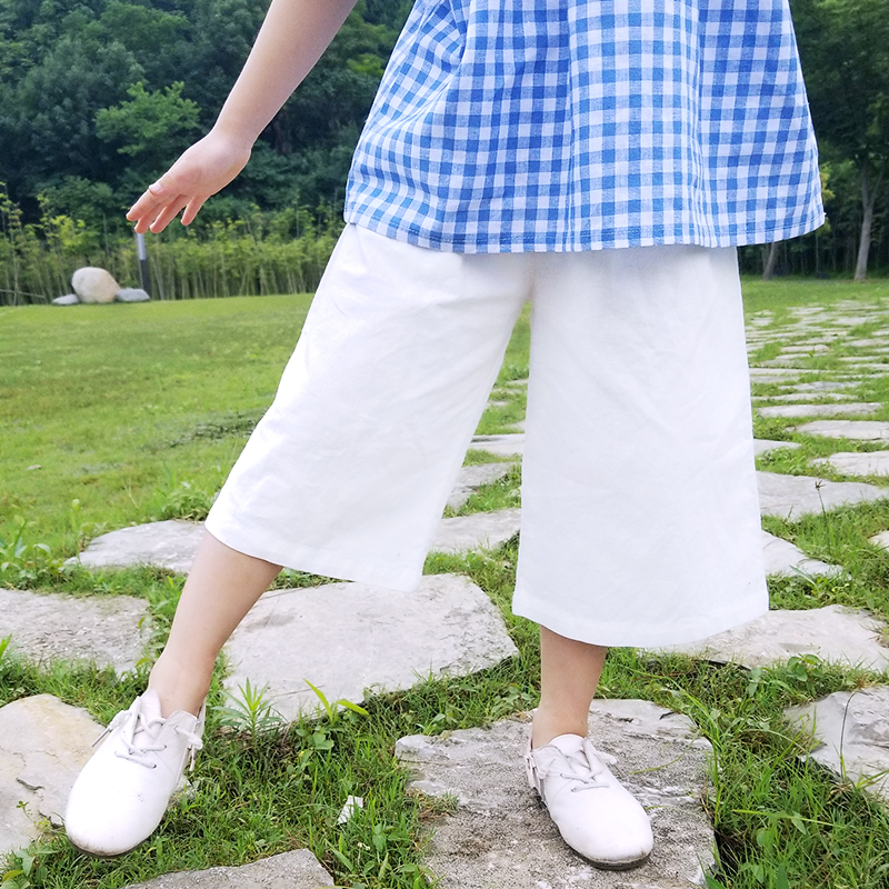 夏款儿童阔腿裤白色棉麻薄款宽y腿裤女童男童日系宽松亚麻七分裤