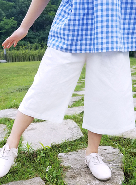 夏款儿童阔腿裤白色棉麻薄款宽y腿裤女童男童日系宽松亚麻七分裤