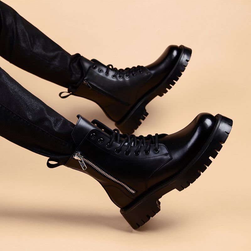 高帮马丁靴男款英伦风潮流厚底增高男鞋夏季款休闲工装机车靴