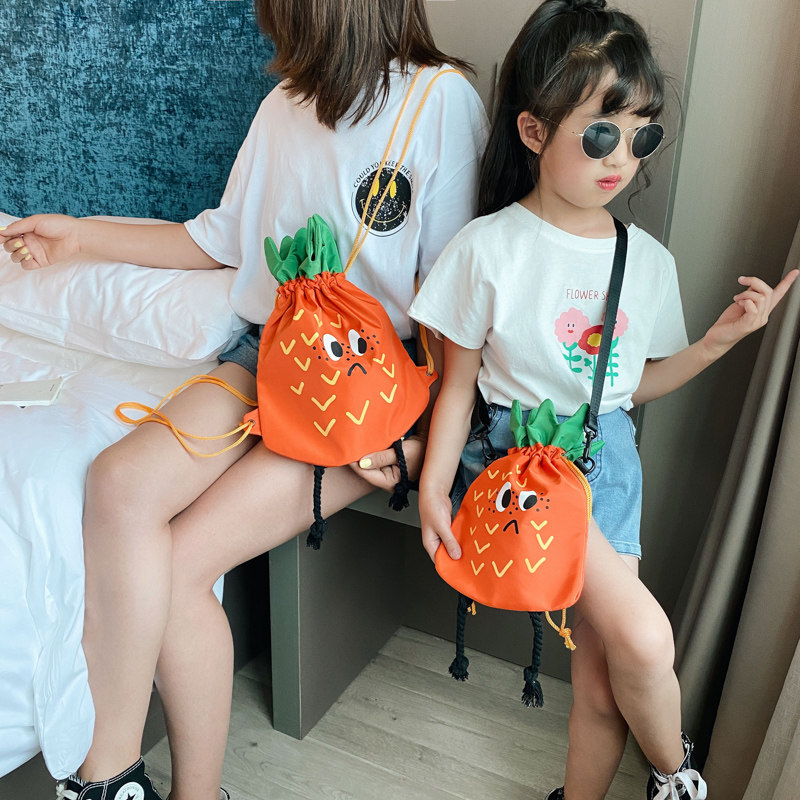 水果菠萝造型儿童小挎包可爱幼儿园男女宝宝小书包抽绳双肩包亲子