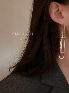 金属带钻长款高级感耳环法式网红耳饰C爆款2020年新款潮2021耳坠