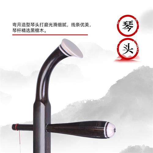 二胡乐器初学者成人儿童专用黑檀木低音二胡4寸4.5寸Y中胡八角大