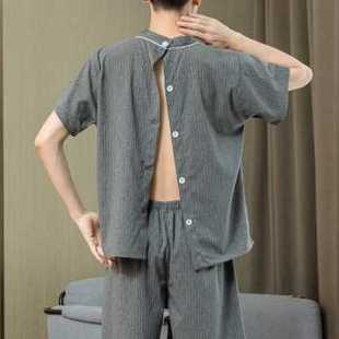 按摩服女士定制浴F服男士 汗蒸服亚麻新款 后开桑拿服养生足浴服