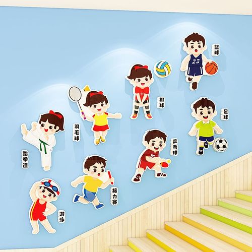 幼儿园体育运动环创材料主题墙教室楼梯走廊文化墙布置墙面装饰