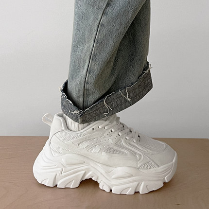 两点浪漫2023新款网面鞋厚底透气老爹鞋男女7cm增高发Z型师小白鞋