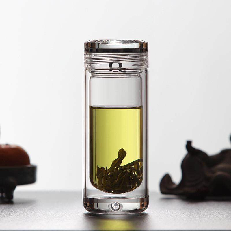 商务吹制双层玻璃杯高端水晶加厚泡茶杯U型内胆水滴车载便携水杯,餐饮具,玻璃杯,淘宝优惠券,粉丝福利购,淘宝优惠卷